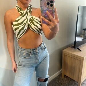 Green and White Halter Top